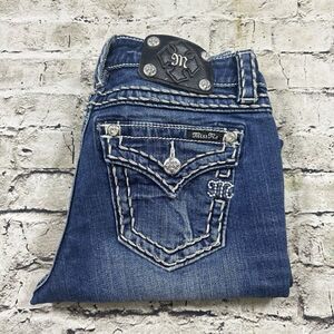 Miss Me Jeans Women's Sz.26 Blue‎ Boyfriend Capri Embroidered Flip Pocket